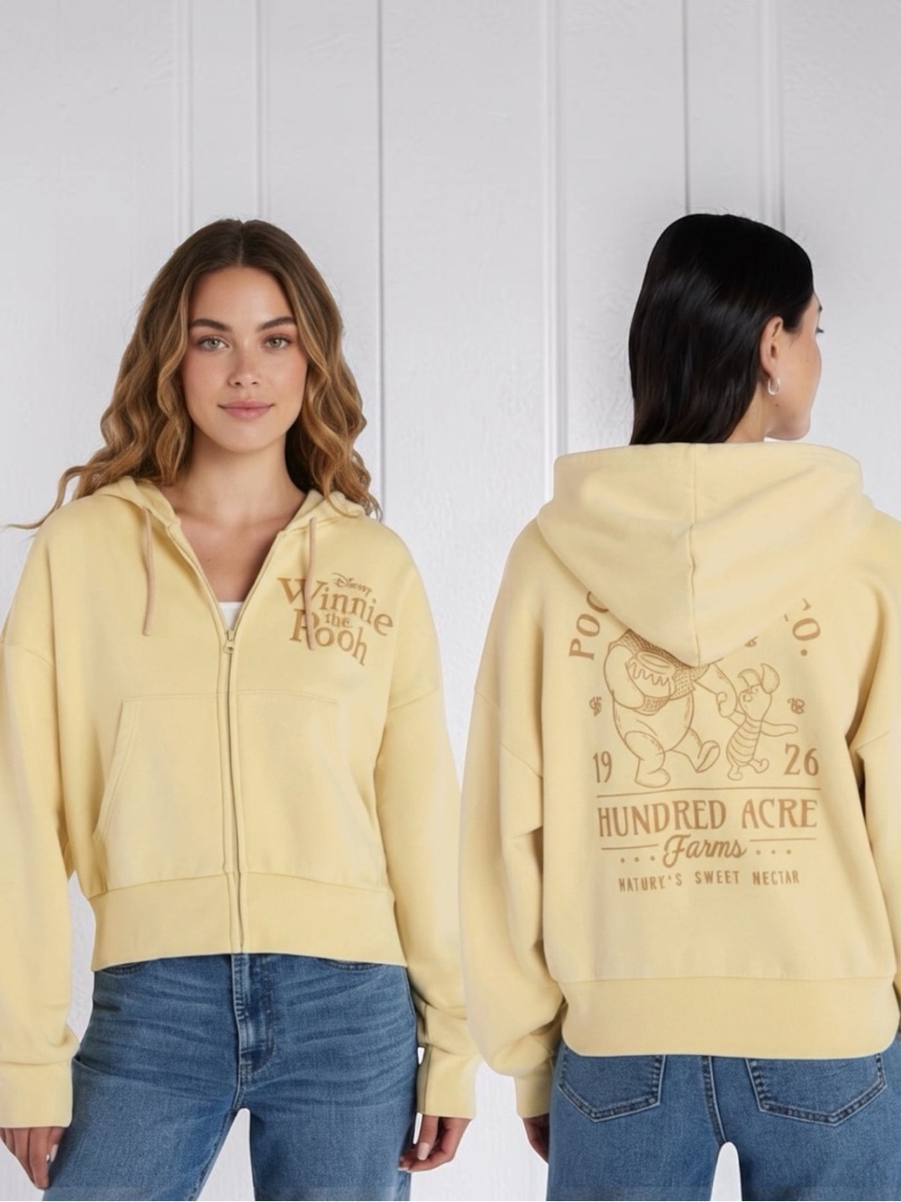 NWT Disney Winnie the Pooh Pale Yellow Zip-Up Hoodie